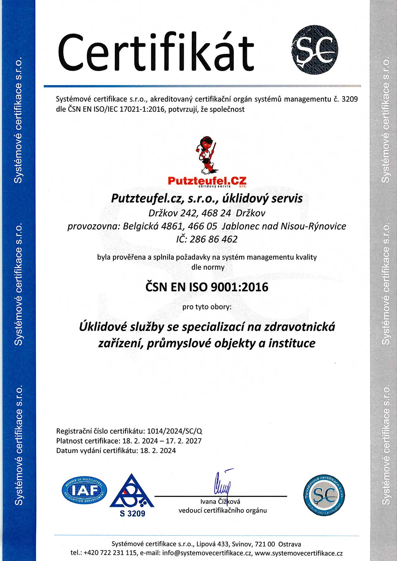 Putzteteufel Certifikát ISO 9001